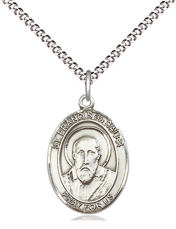 Extel Medium Oval Pewter St. Francis de Sales Pendant with 18" chain, Made in USA