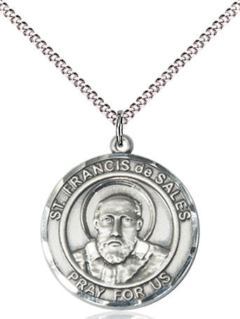 Extel Medium Round Pewter St. Francis de Sales Medal Pendant Necklace with 18" Chain, Made in USA