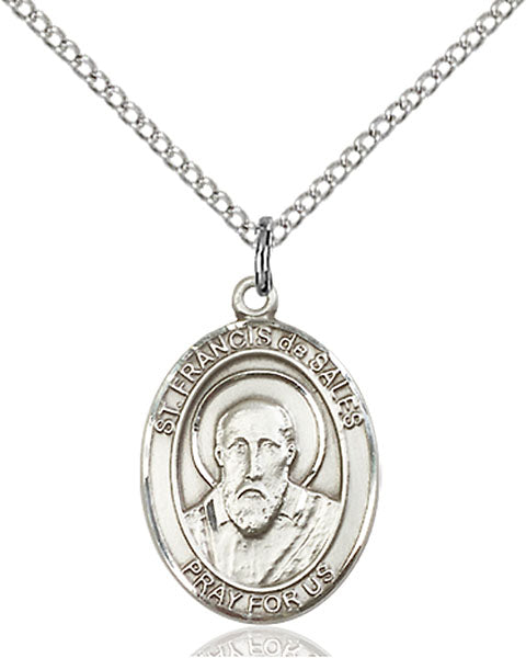 Extel Medium Oval Sterling Silver St. Francis de Sales Pendant with 18" chain, Made in USA
