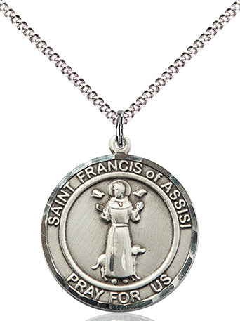 Extel Medium Round Pewter St. Francis of Assisi Medal Pendant Necklace with 18" Chain, Made in USA