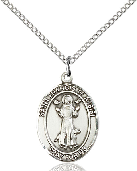 Extel Medium Oval Sterling Silver St. Francis of Assisi Pendant with 18" chain, Made in USA