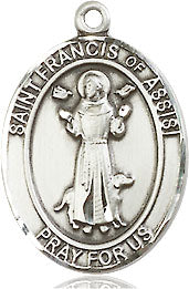 Extel Medium Oval Sterling Silver St. Francis of Assisi Pendant with 18" chain, Made in USA