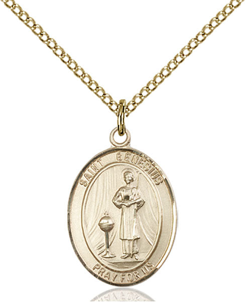 Extel Medium Oval  14kt Gold Filled St. Genesius of Rome Pendant with 18" chain, Made in USA