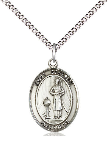 Extel Medium Oval Pewter St. Genesius of Rome Pendant with 18" chain, Made in USA