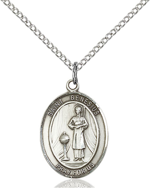 Extel Medium Oval Sterling Silver St. Genesius of Rome Pendant with 18" chain, Made in USA