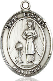 Extel Medium Oval Sterling Silver St. Genesius of Rome Pendant with 18" chain, Made in USA