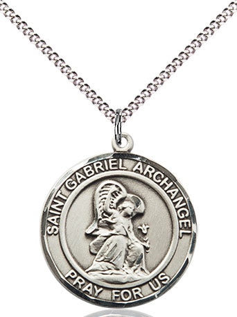 Extel Medium Round Pewter St. Gabriel the Archangel Medal Pendant Necklace with 18" Chain, Made in USA