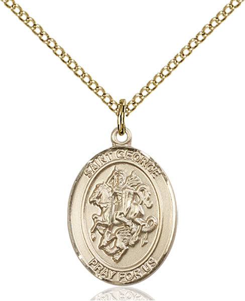 Extel Medium Oval  14kt Gold Filled St. George Pendant with 18" chain, Made in USA