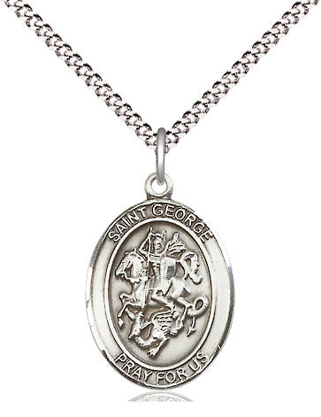 Extel Medium Oval Pewter St. George Pendant with 18" chain, Made in USA