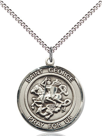 Extel Medium Round Pewter St. George Medal Pendant Necklace with 18" Chain, Made in USA
