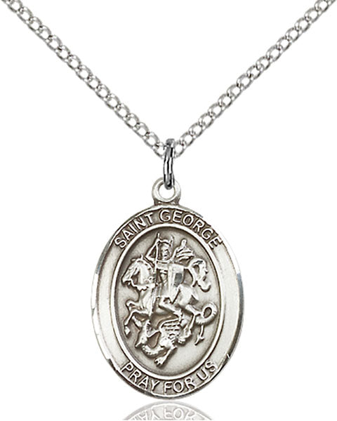 Extel Medium Oval Sterling Silver St. George Pendant with 18" chain, Made in USA