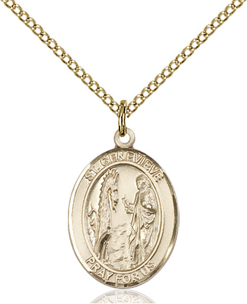 Extel Medium Oval  14kt Gold Filled St. Genevieve Pendant with 18" chain, Made in USA