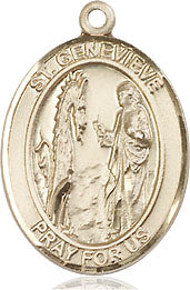 Extel Medium Oval  14kt Gold Filled St. Genevieve Pendant with 18" chain, Made in USA