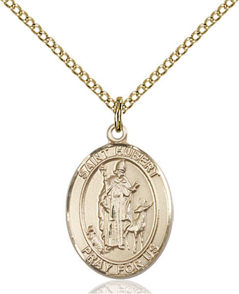 Extel Medium Oval 14Kt Gold Filled St. Hubert of Liege  with 18" chain, Made in USA