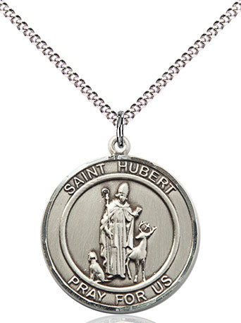 Extel Medium Round Pewter St. Hubert of Liege Medal Pendant Necklace with 18" Chain, Made in USA