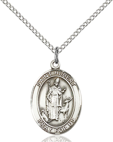 Extel Medium Oval Sterling Silver St. Hubert of Liege Pendant with 18" chain, Made in USA