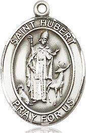 Extel Medium Oval Sterling Silver St. Hubert of Liege Pendant with 18" chain, Made in USA