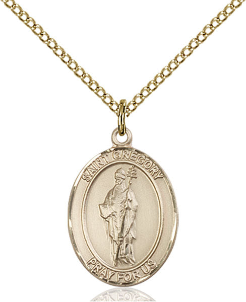 Extel Medium Oval  14kt Gold Filled St. Gregory the Great Pendant with 18" chain, Made in USA