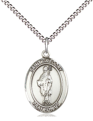 Extel Medium Oval Pewter St. Gregory the Great Pendant with 18" chain, Made in USA