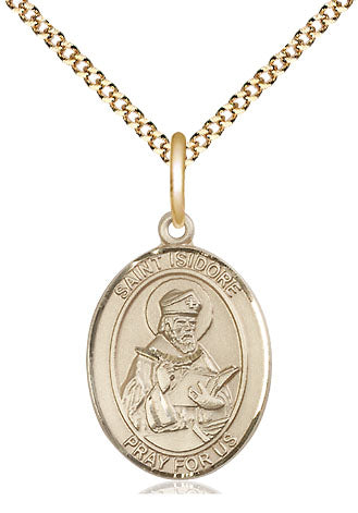 Extel Medium Oval 14Kt Gold Filled St. Isidore of Seville  with 18" chain, Made in USA