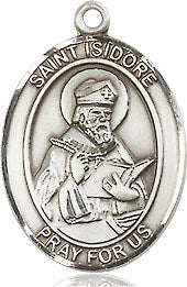 Extel Medium Oval Sterling Silver St. Isidore of Seville Pendant with 18" chain, Made in USA