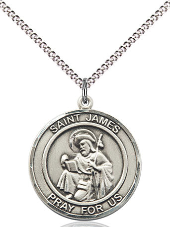 Extel Medium Round Pewter St. James the Greater Medal Pendant Necklace with 18" Chain, Made in USA