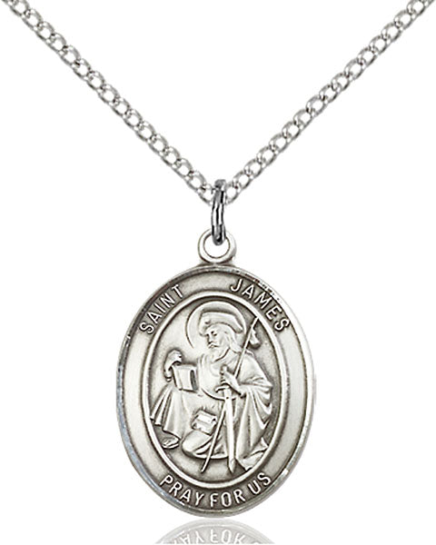 Extel Medium Oval Sterling Silver St. James the Greater Pendant with 18" chain, Made in USA