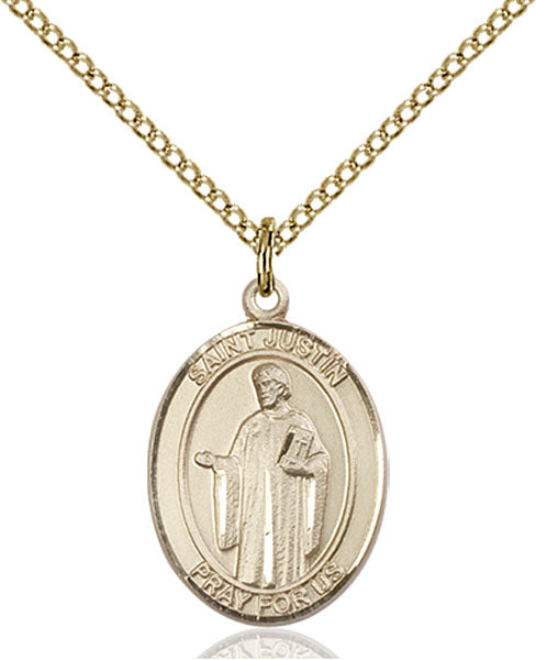 Extel Medium Oval 14Kt Gold Filled St. Justin  with 18" chain, Made in USA