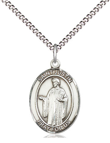 Extel Medium Oval Pewter St. Justin Pendant with 18" chain, Made in USA
