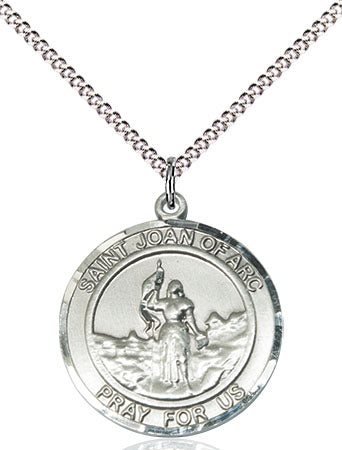 Extel Medium Round Pewter St. Joan of Arc Medal Pendant Necklace with 18" Chain, Made in USA