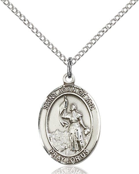 Extel Medium Oval Sterling Silver St. Joan of Arc Pendant with 18" chain, Made in USA