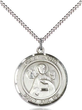 Extel Medium Round Pewter St. John the Apostle Medal Pendant Necklace with 18" Chain, Made in USA