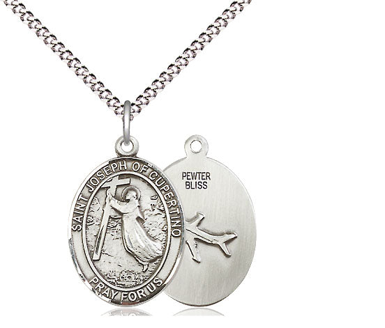 Extel Medium Oval Pewter St. Joseph of Cupertino Pendant with 18" chain, Made in USA