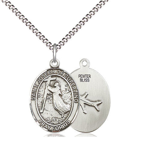 Extel Medium Oval Pewter St. Joseph of Cupertino Pendant with 18" chain, Made in USA