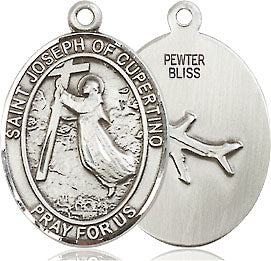 Extel Medium Oval Pewter St. Joseph of Cupertino Pendant with 18" chain, Made in USA