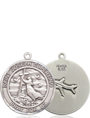Extel Medium Round Pewter St. Joseph of Cupertino Medal Pendant, Made in USA