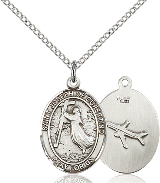 Extel Medium Oval Sterling Silver St. Joseph of Cupertino Pendant with 18" chain, Made in USA