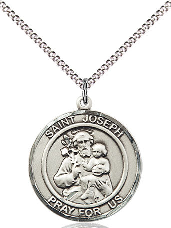 Extel Medium Round Pewter St. Joseph Medal Pendant Necklace with 18" Chain, Made in USA