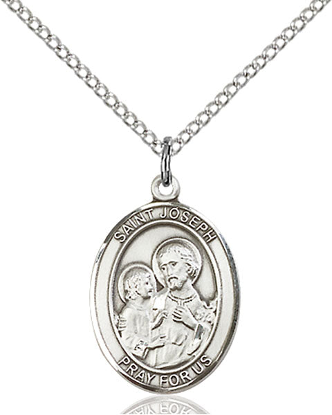 Extel Medium Oval Sterling Silver St. Joseph Pendant with 18" chain, Made in USA