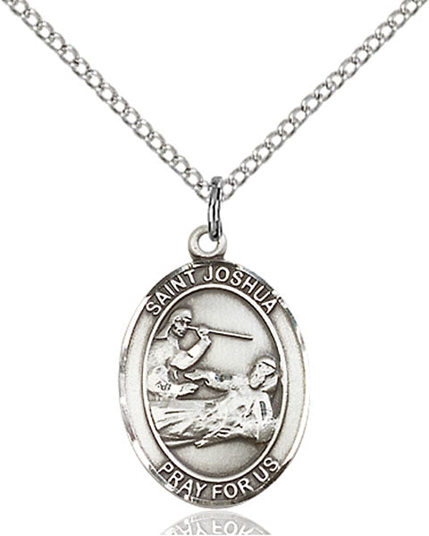 Extel Medium Oval Sterling Silver St. Joshua Pendant with 18" chain, Made in USA