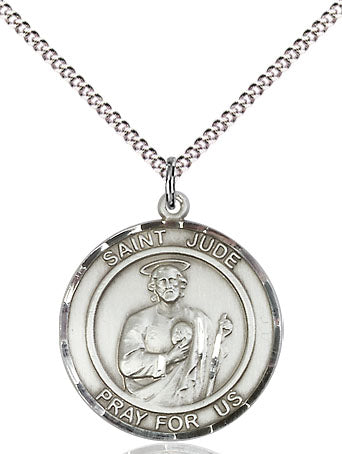 Extel Medium Round Pewter St. Jude Medal Pendant Necklace with 18" Chain, Made in USA