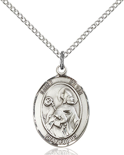 Extel Medium Oval Sterling Silver St. Kevin Pendant with 18" chain, Made in USA