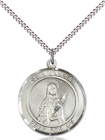 Extel Medium Round Pewter St. Lucia of Syracuse Medal Pendant Necklace with 18" Chain, Made in USA