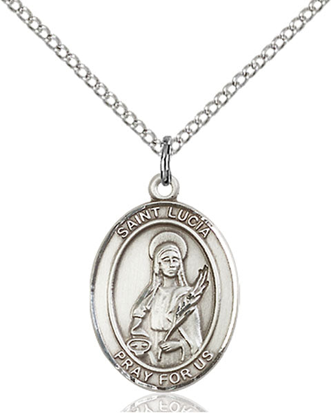 Extel Medium Oval Sterling Silver St. Lucia of Syracuse Pendant with 18" chain, Made in USA