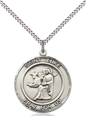 Extel Medium Round Pewter St. Luke the Apostle Medal Pendant Necklace with 18" Chain, Made in USA