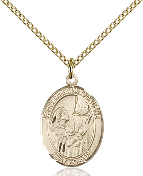 Extel Medium Oval  14kt Gold Filled St. Mary Magdalene Pendant with 18" chain, Made in USA