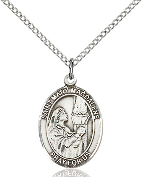 Extel Medium Oval Sterling Silver St. Mary Magdalene Pendant with 18" chain, Made in USA