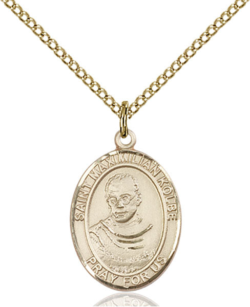Extel Medium Oval  14kt Gold Filled St. Maximilian Kolbe Pendant with 18" chain, Made in USA