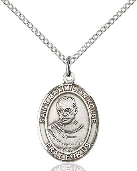 Extel Medium Oval Sterling Silver St. Maximilian Kolbe Pendant with 18" chain, Made in USA