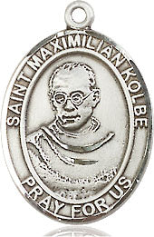 Extel Medium Oval Sterling Silver St. Maximilian Kolbe Pendant with 18" chain, Made in USA